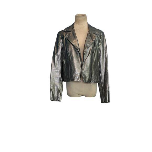 Forever 21 silver vegan leather moto jacket size Medium - Picture 8 of 16